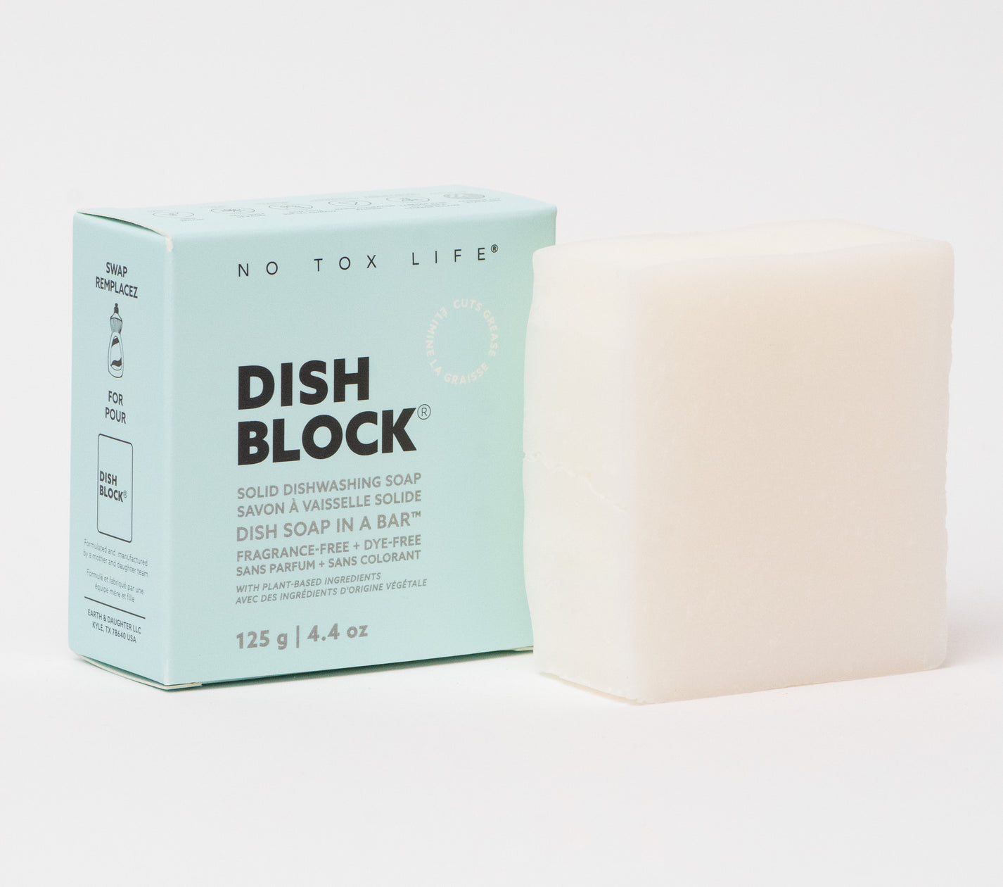 DISH BLOCK® solid dish soap bar - Fragrance Free 125g