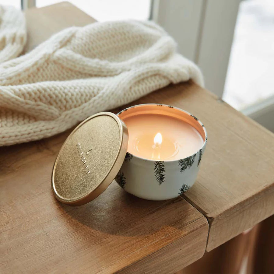 Frasier Fir Poured candle tin with gold lid