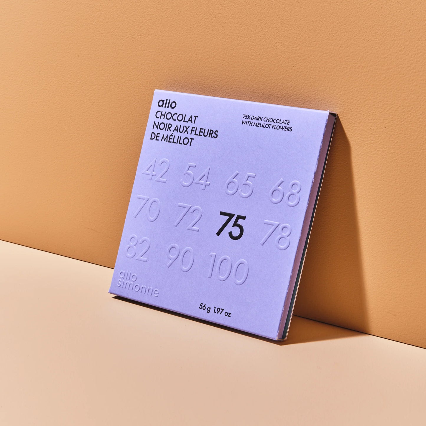 Chocolate bar 75% dark with Melilot Flowers