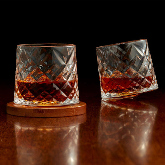 Ashford Whiskey Glass and Wood Coaster