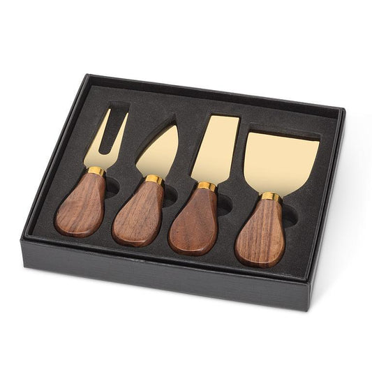 Walnut Handled Gold Cheese Knives Set/4