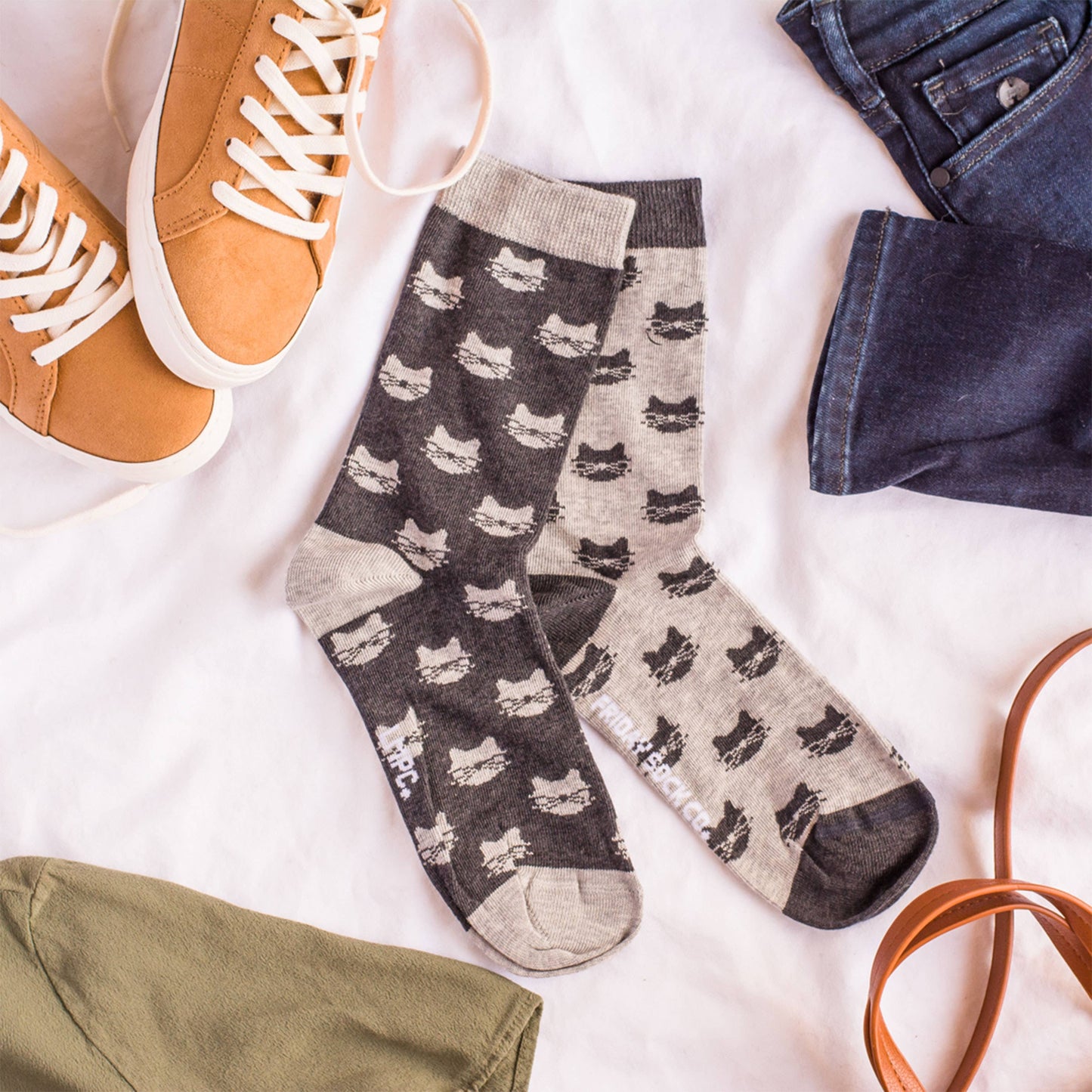 Women’s Socks | Grey Cats | Mismatched