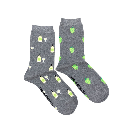 Women's Socks | White Wine & Grapes | Mismatched Socks