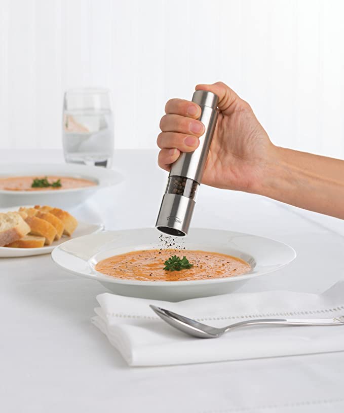 6" One-Hand Stainless Steel Thumb Pepper Mill