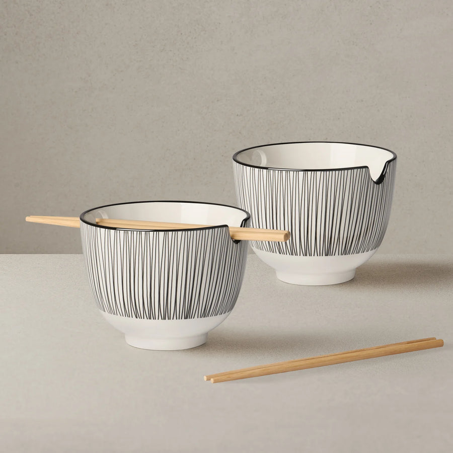 Kiri Porcelain 5” Noodle bowl with chopsticks Set/2