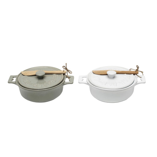 Stoneware Brie Baker with lid and wood spreader