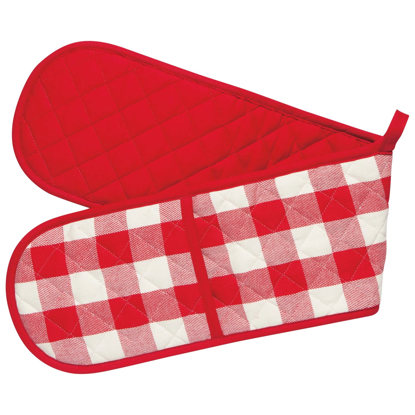 Red Check Long Double Handle Chef Mitt
