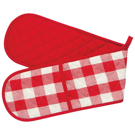 Red Check Long Double Handle Chef Mitt