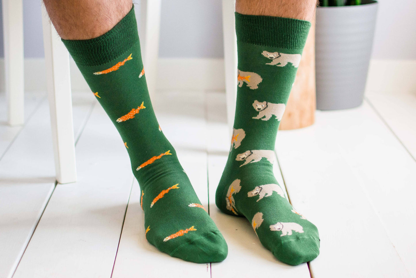 Men’s Socks | Grizzly Bear & Salmon | Wildlife | Mismatched