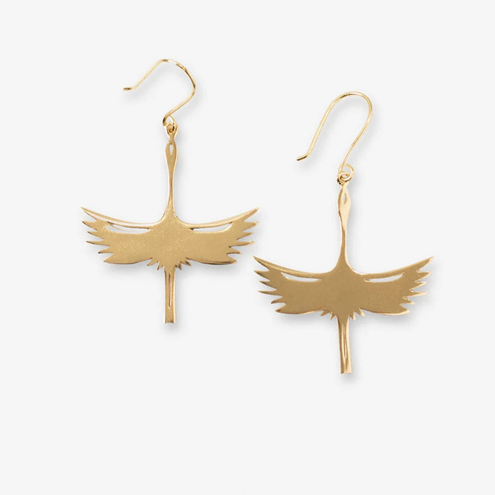 Edina Crane Dangle Earrings Brass