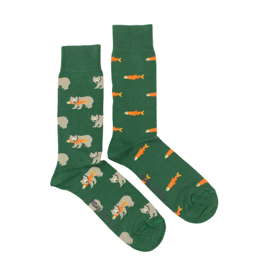 Men’s Socks | Grizzly Bear & Salmon | Wildlife | Mismatched