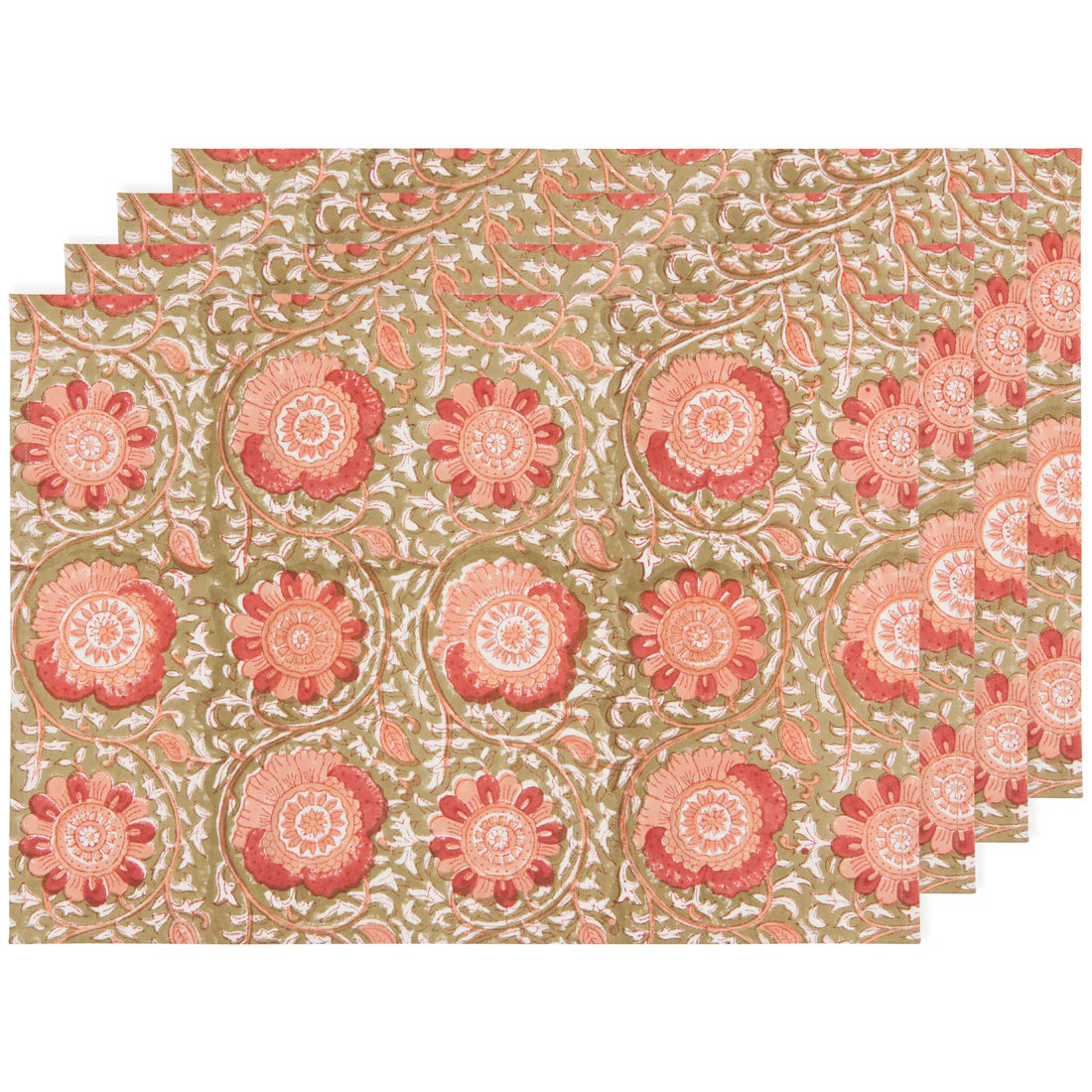 Placemat set/4 Block Print Zinnia