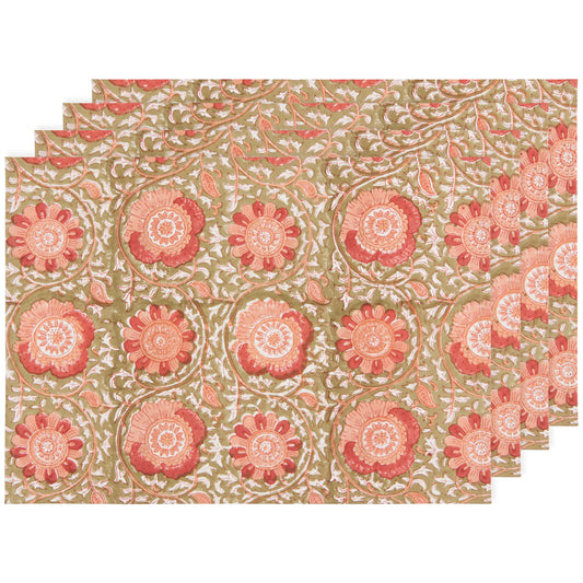 Placemat set/4 Block Print Zinnia