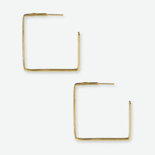 Leah Square Shiny Hoop Earrings Brass