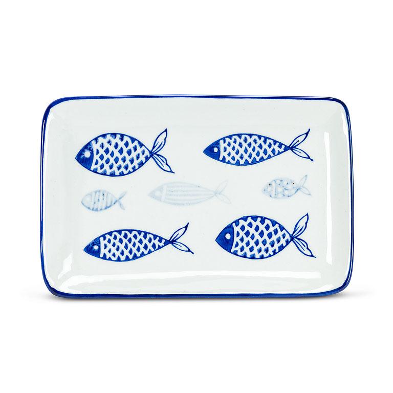 Large Rectangle Plate - Blue Fish