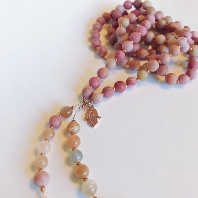 Salt + Sage Jewelry Rhodonite + Moonstone Classic Mala Necklace