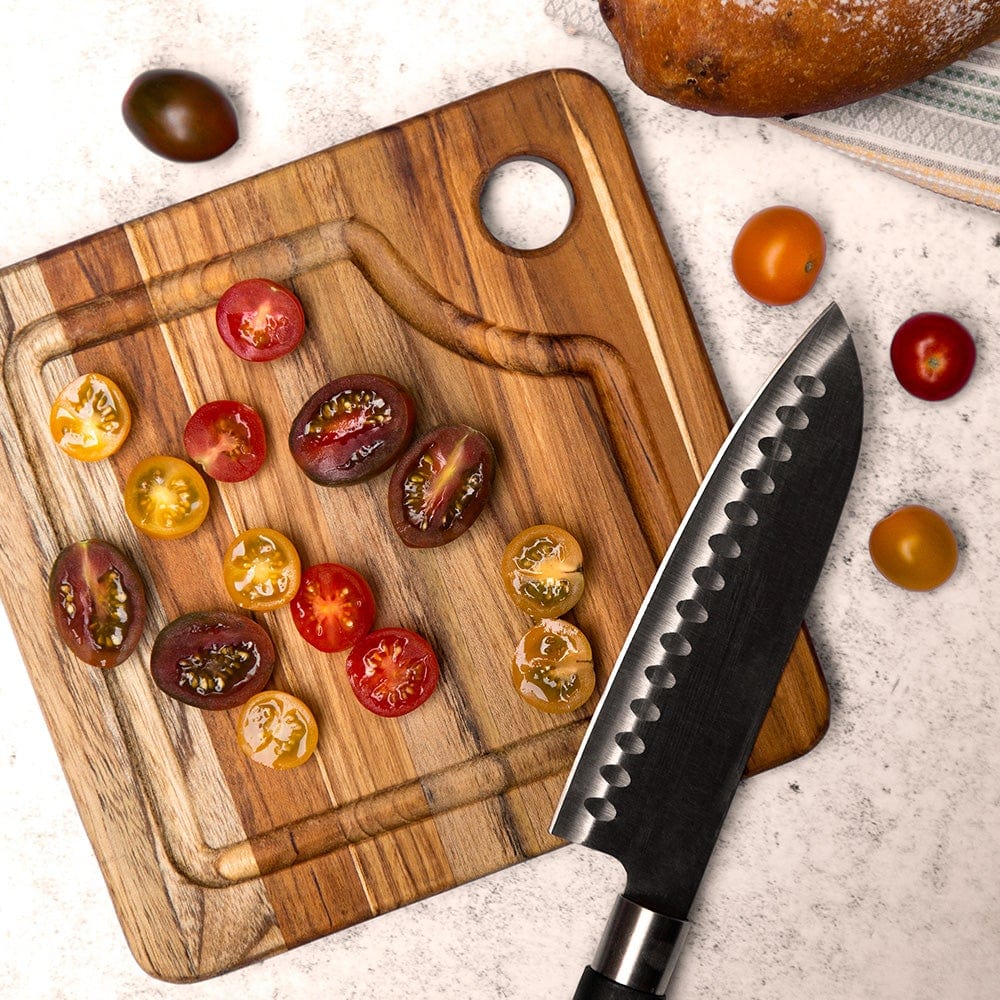 Teakhaus Square Cutting Board with Juice Groove and Serving Hole